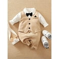 thumbnail image 3 of WIBACKER 0-18M Newborn Baby Boys Gentleman Romper Infant One Piece Long Sleeve Bowtie Outfit Formal Wear Tuxedo Suit, 3 of 10