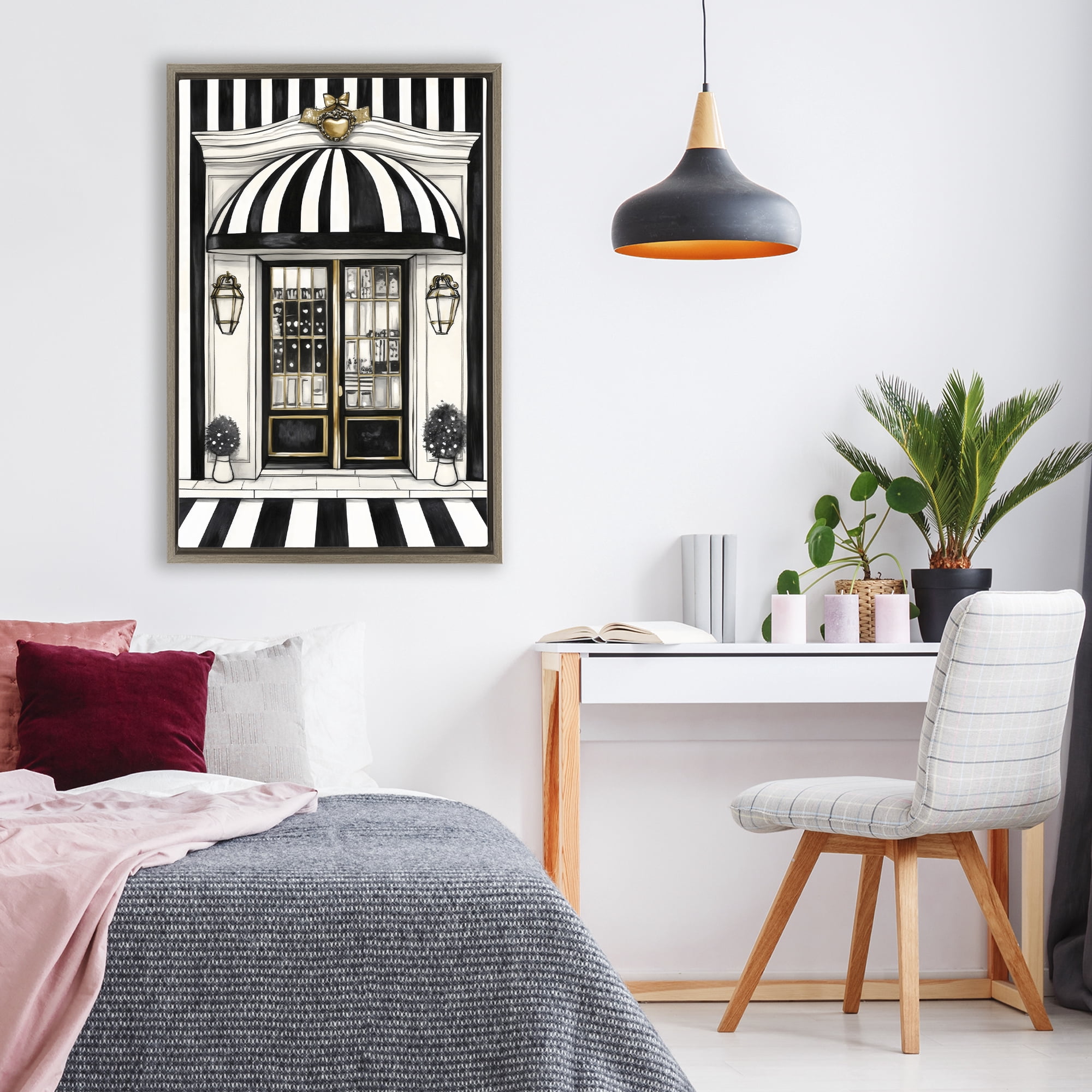 Stupell Industries Paris Storefront Facade Brown Framed Floater Canvas Wall Art, design by Petal Prints Design