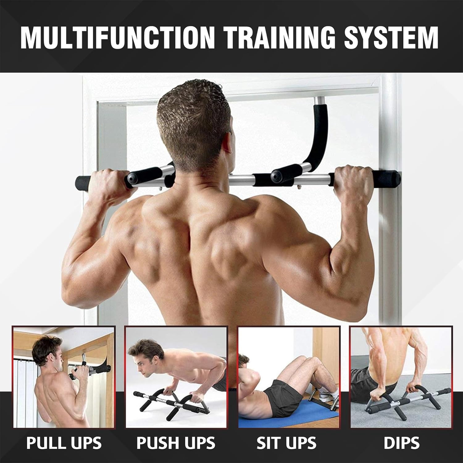 Upgrade Pull Up Bar for Doorway - Max Capacity 440 lbs, Portable Upper Body Workout Bar for Strength Training