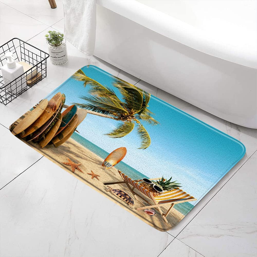 Beach Bath Mat Ocean Theme Tropical Bath Decor Soft Padded 16 x 24