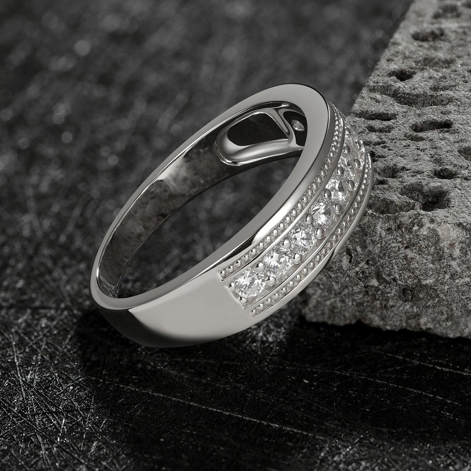 Newshe Jewellery Mens Wedding Band Moissanite Men Rings 1.25cttw D Color VVS1 Round Cut Engagement Size 9