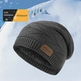 thumbnail image 4 of sunsanly Winter Men Hat Knitted Stretchy Piled Hat Thick Plush Lining Solid Color Ear Protection Warm Daily Wear Cap Outdoor Skiing Skating Headwear, 4 of 7