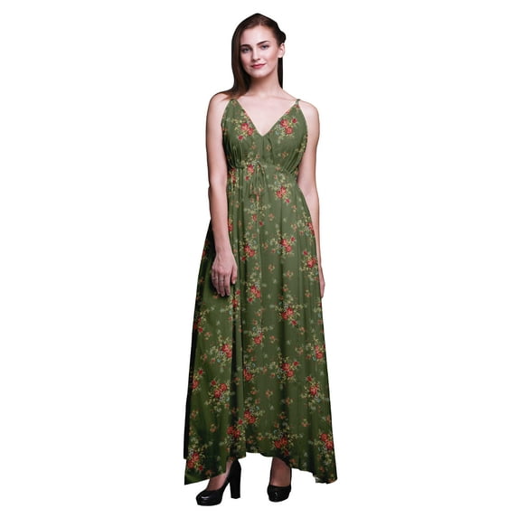Bimba Floral Women Summer Printed V Neck Long Maxi Dress Holiday Resort Wear-Small