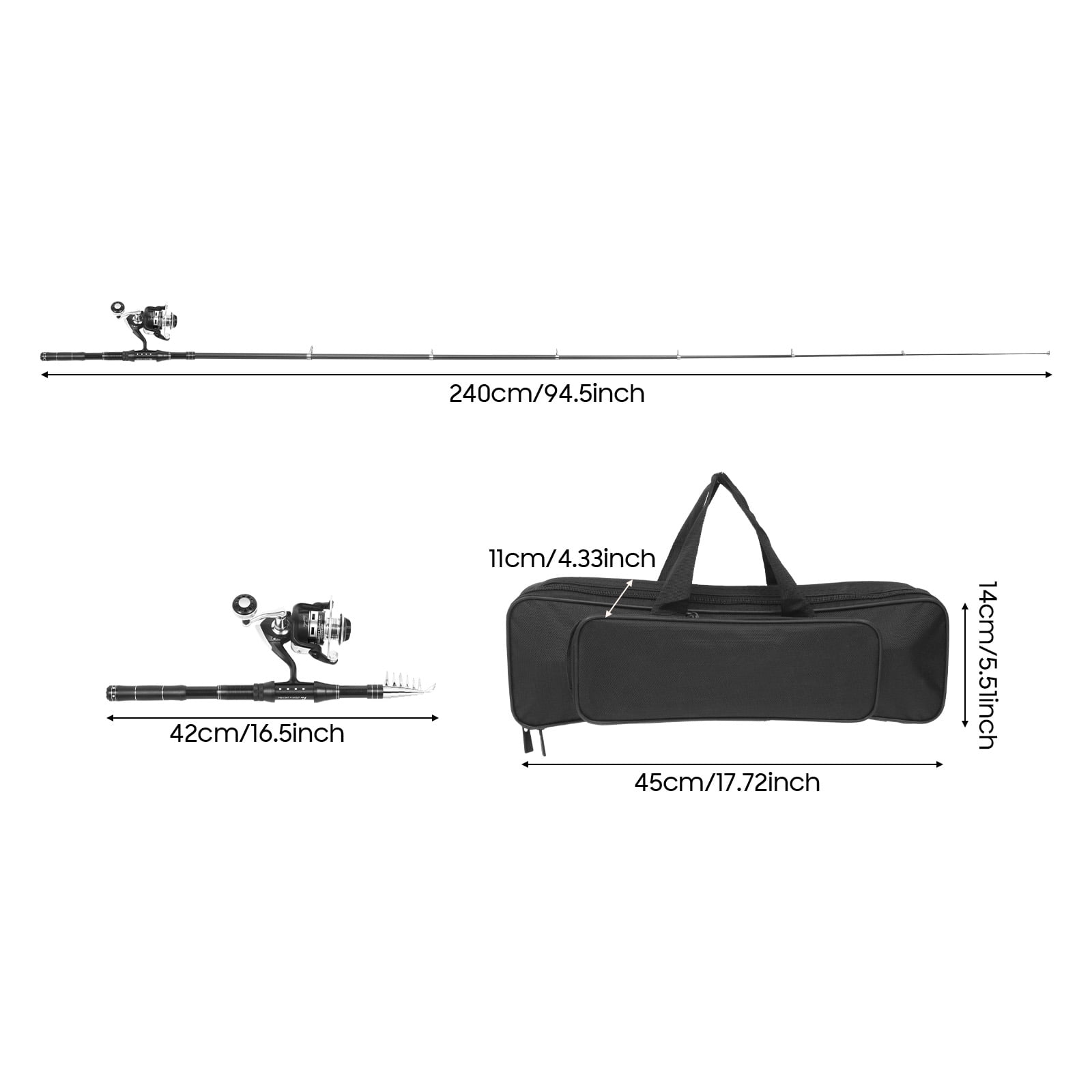 ToppiJoy Fishing Rod and Reel Combos, Telescopic Fishing Pole with Spinning Reel with Fishing Lures Hooks Accessories Fishing Bag