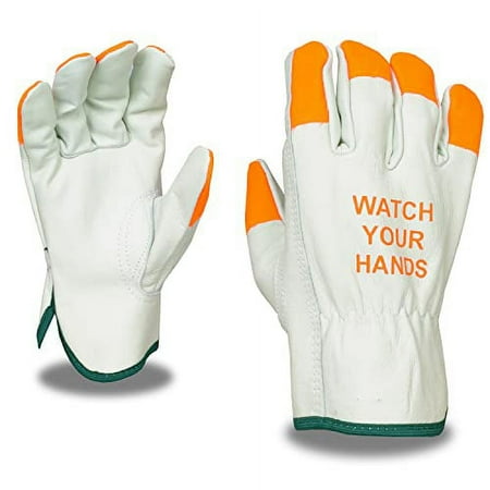 

Cordova 8216WYHS Grain Cowhide Driver Gloves Unlined Shirred Elastic Back Orange Self-Extinguishing Sewn Finger Tips Watch Your Hands Logo Keystone Thumb Smal Small 12-Pack