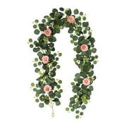 BINGLI Artificial Vines Garland with Flowers Hanging Plants Greenery Garland for Fireplace Wall Door Home Wedding Party False Flowers Outdoor Decoration Front Porch Flower Pot Decoration