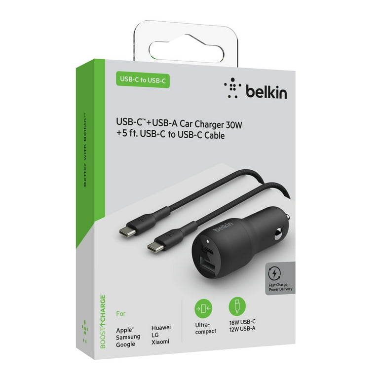 Belkin 37W Dual Port Fast Car Charger with 3.3ft USB-C Cable Included, USB-C  25W PPS Port and USB-A 12W Port for Galaxy S23, S23+, Ultra, Note20, iPhone  15, 14, 13, 12, 11