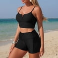 thumbnail image 4 of Mceream Fashion Women's Sleeveless Solid Bikini Swimsuit Push-Up Padded Swimwear Swimsuit Blouse Pants V-Neck Knot Front Two-Piece Sets Black XL, 4 of 7