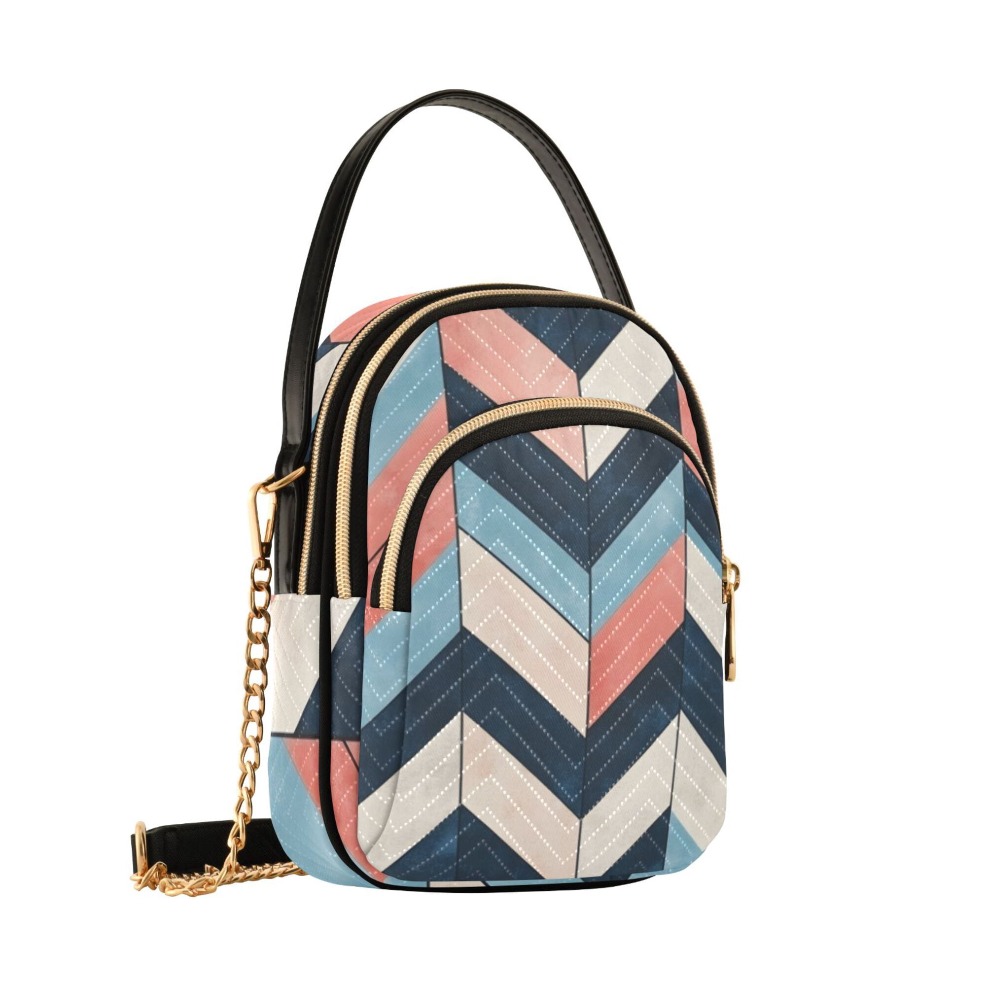 FORMRS Crossbody Bag for Women Quilted Travel Shoulder Cell Phone Purse with Chain Strap Handbag, Pink Geometric