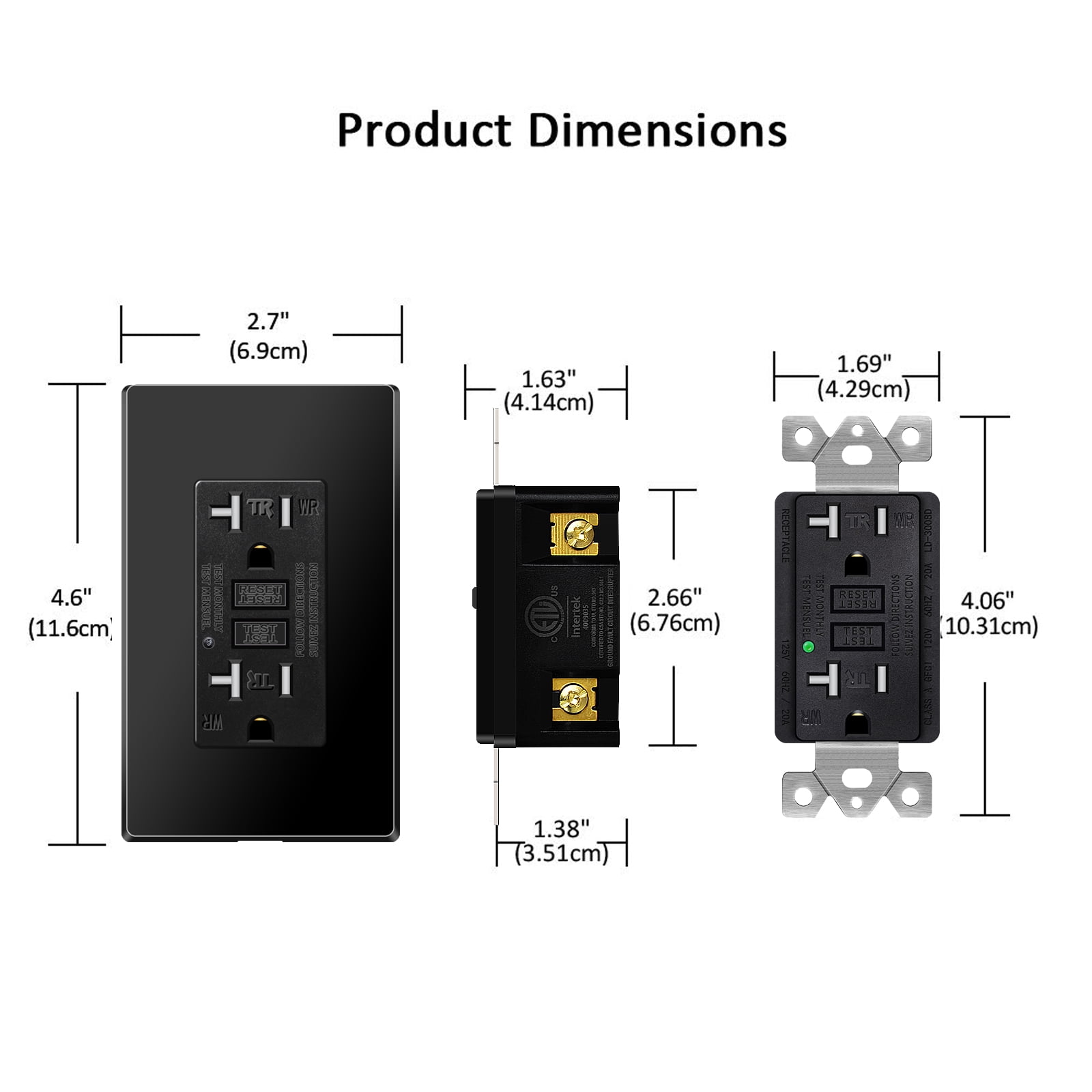 GFCI Outlet 20 Amp, ETL Listed, LED Indicator, Tamper-Resistant, Weather Resistant Receptacle Indoor or Outdoor Use with Decor Wall Plates and Screws Black 30 Pack