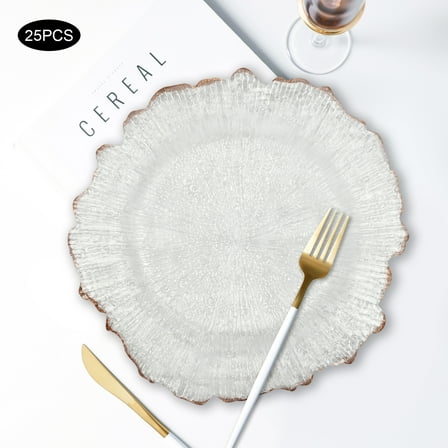 Clear Charger Plates, Flower Shape Gold Table Charger Plates, 25 Pieces of Plates Dinner Charger Plates PS