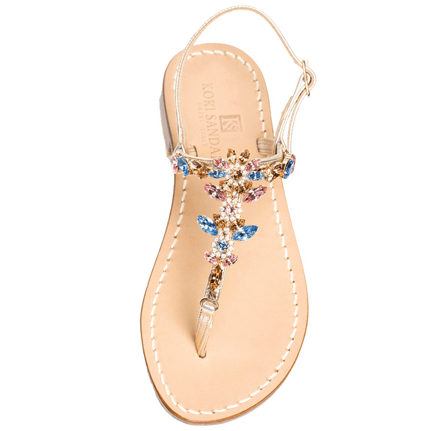 Kori Sandals - Swarovski Crystal Gold Leather Sandals - Sapphire, Rose ...