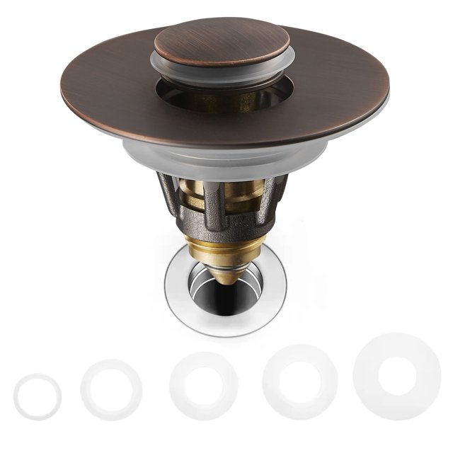 Fransiton Tapón para fregadero de baño de 1,1 a 1,77 pulgadas, tapón de drenaje para fregadero emergente, tapón de drenaje antiobstrucción con recogedor de pelo desmontable, bronce oscuro