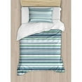 thumbnail image 3 of Striped Queen Size Duvet Cover Set, Abstract Narrow Bands Group of Long Same Bars Vintage Geometric Artwork Image Print, Decorative 3 Piece Bedding Set with 2 Pillow Shams, Teal Blue, by Ambesonne, 3 of 3