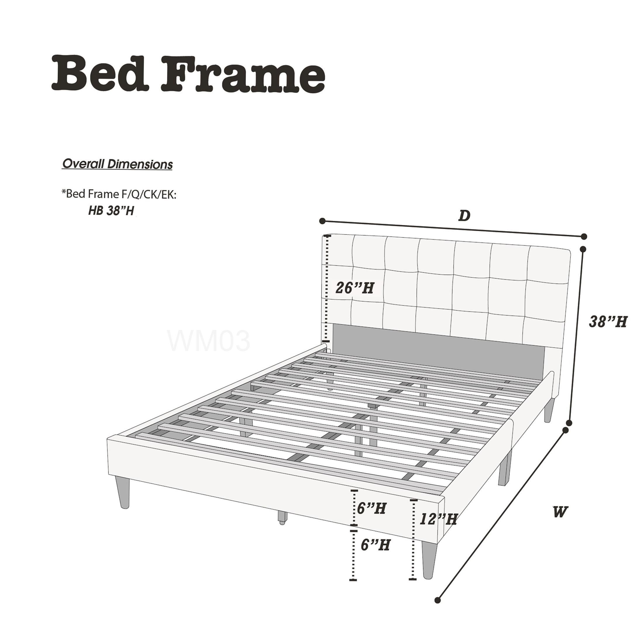 Modern Queen Bed Frame with Upholstered Headboard, Light Grey Fabric Platform Bed, No Box Spring Required