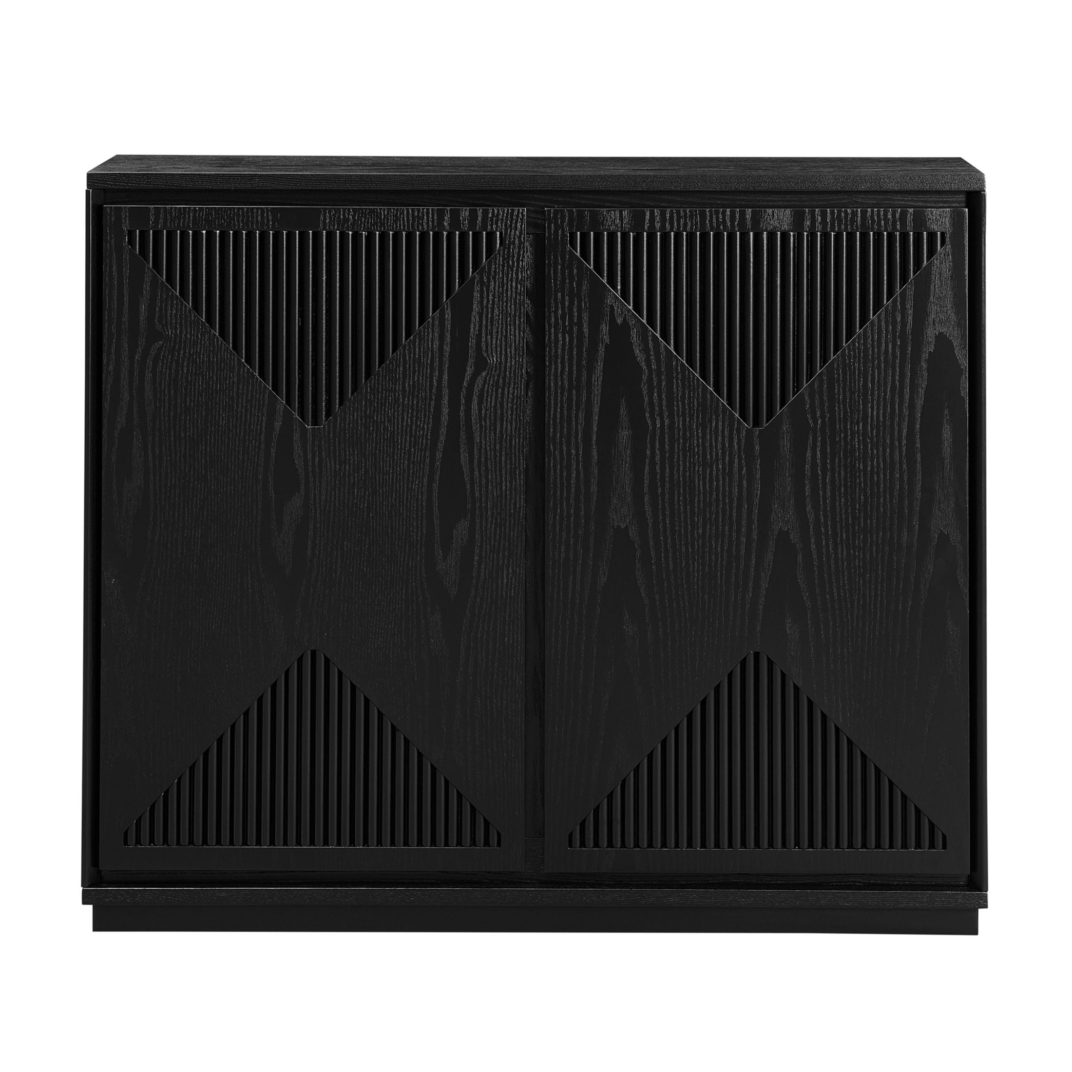 GDF Studio 39" Mid Century Modern V-Shaped Fluted Sideboard Cabinet with Outlet Holes, Black
