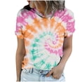 thumbnail image 6 of Mifsaly Tie-Dye Cotton T-Shirt for Women Short Sleeve Crew Neck Casual Summer Tops Colorful Print Lightweight Breathable Casual Blouse M, 6 of 6