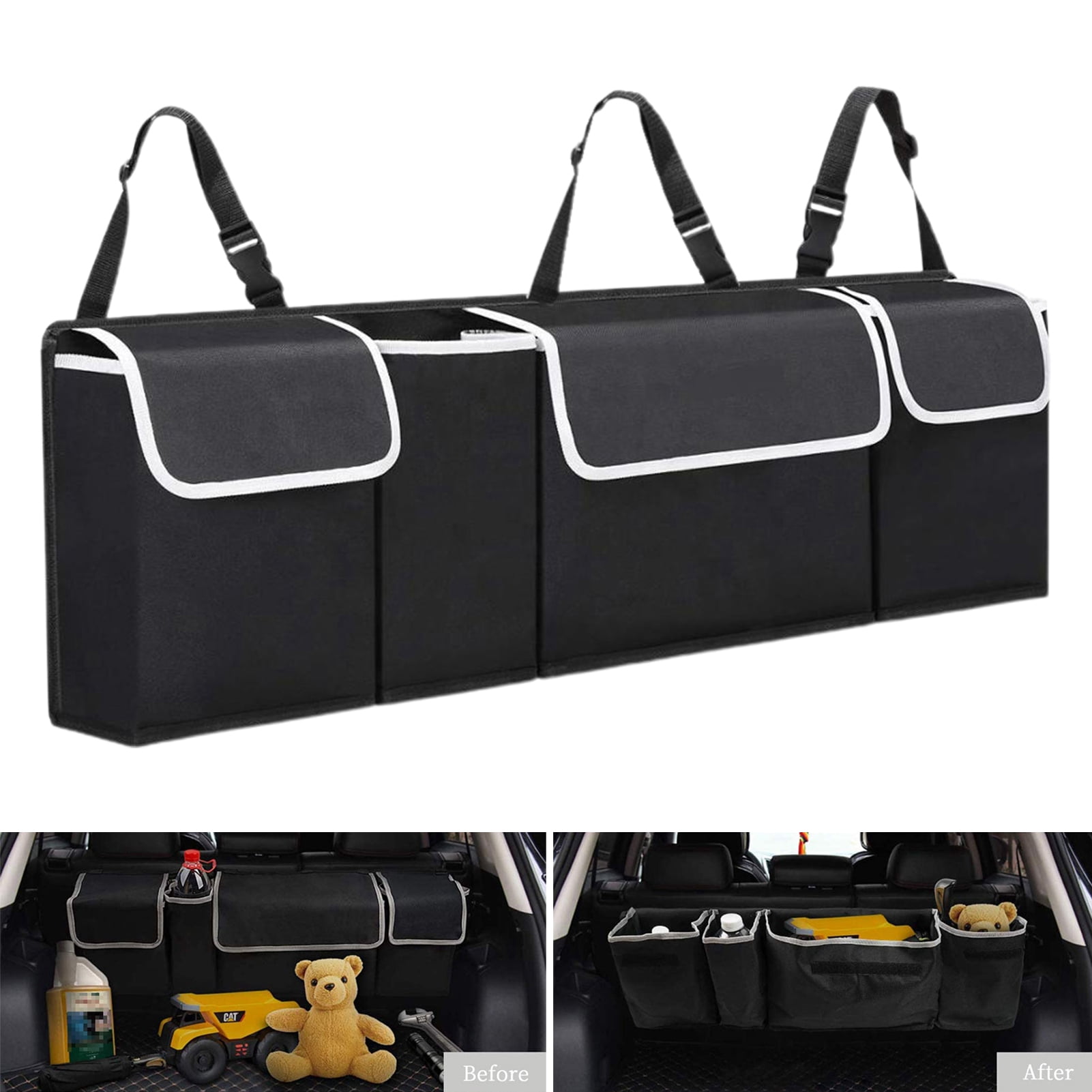 PWFE Car Backseat Trunk Organizer Oxford Cloth Black Straps with 4