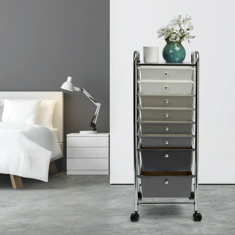 White/Gray Plastic 8-Drawer Storage Cart
