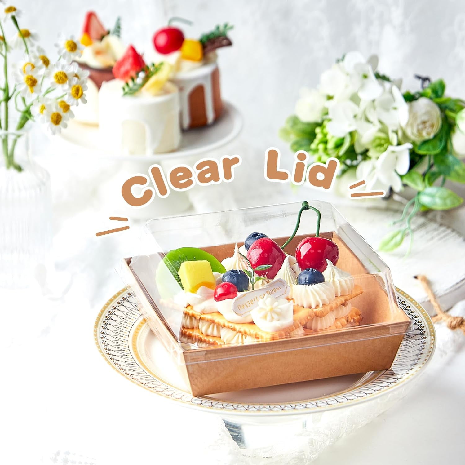 50 Pack Small Charcuterie Boxes with Clear Lids - To Go Paper Mini Charcuterie Box, Disposable Food Containers, 5 Inch Dessert Boxes (Brown)