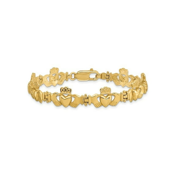 14K Yellow Gold Polished Claddagh Link Bracelet (7.00 Inches)