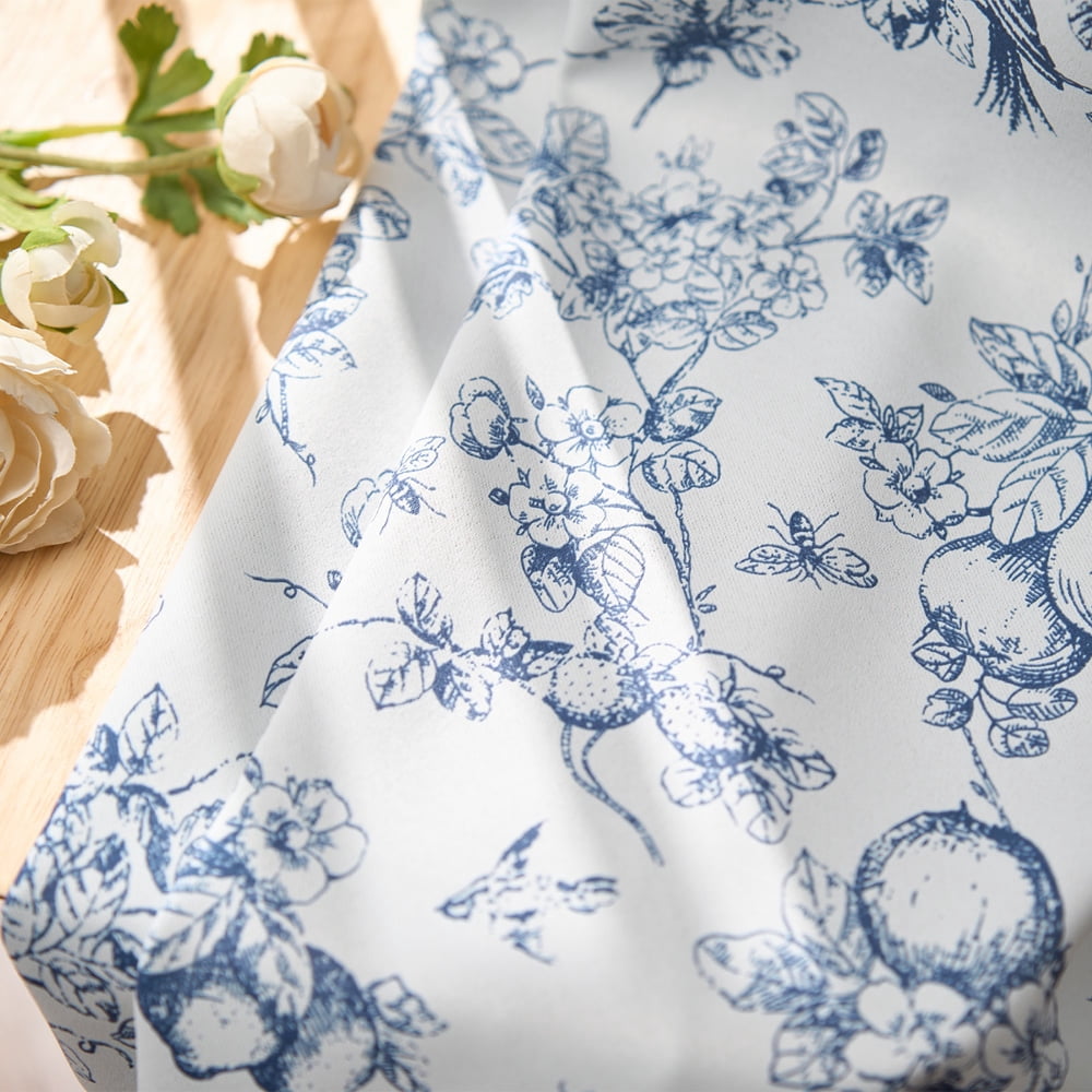 CURTAINKING Blackout Curtains 63 Inches Long, Printed Floral French Farmhouse Curtains for Bedroom Living Room Back Tab Thermal Insulated Window Drapes, 2 Panels Blue
