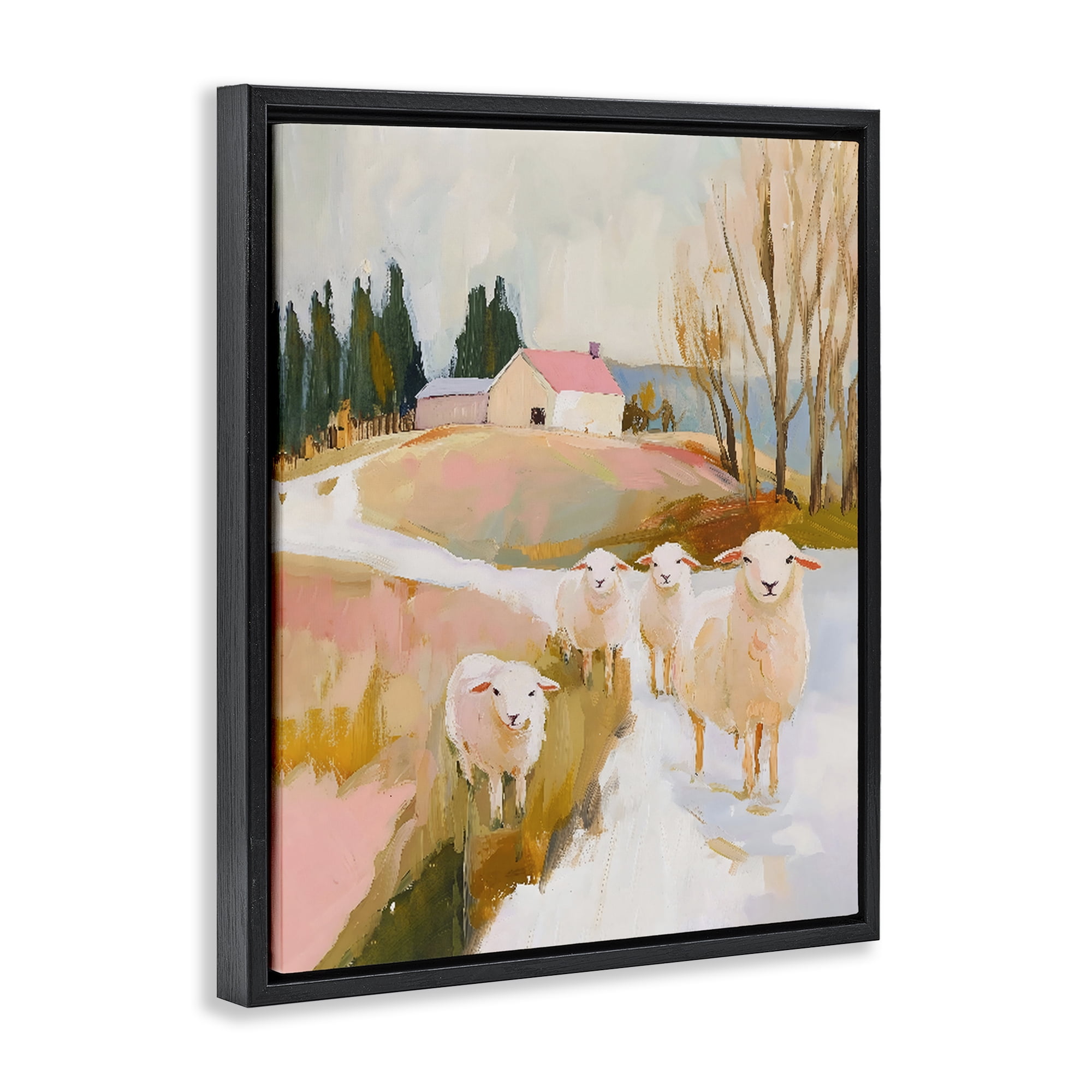 Stupell Industries Sheep on the Roadside Pasture Black Framed Floater Canvas Wall Art, design by The Prints Vibe