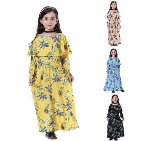 MNCEKFOD Toddler Girl Summer Dress Printed Long Sleeve Arabian Ethnic Casual Long Dress Unique Ethnic Print Elegant Long Version For Cultural Daily Outfit Girl Flowy Dress Blue