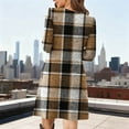 thumbnail image 4 of ClodeEU Women's Plaid Color Block Knee Length Loose Dress,Casual Crew Neck Tunic Dresses Trendy Outfits Khaki#,Womens Plus L, 4 of 6
