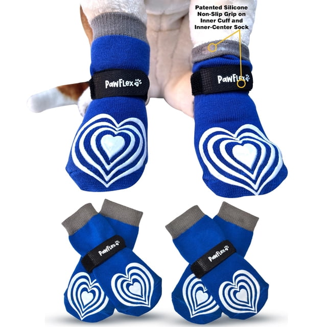 Calcetines para perros de algodón antideslizantes de doble cara | PawFlex Cómodo agarre de silicona Pawz en el puño interior para que no se tuerza ni se deslice | Correa ajustable | Protección de pata