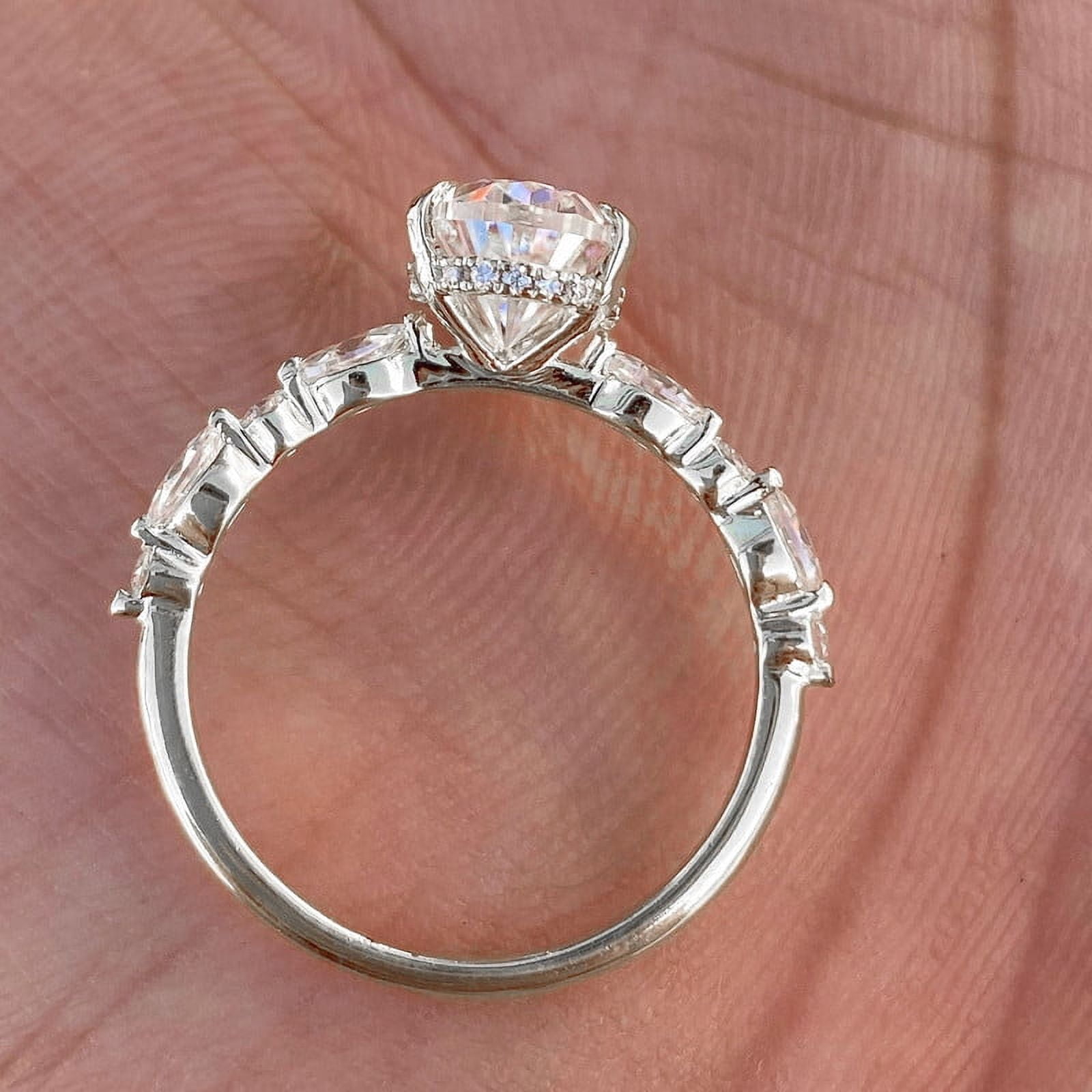 solitaire jewels 2CT Pear Moissanite Hidden Halo Engagement Ring For Women, 18K White Gold