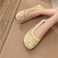 thumbnail image 4 of Dress Shoes for Women Round Closed Toe Flats Shoes Floral Lace Ballet Flats Dressy Comfortable Foldable Flats Low Heel Slip on Shoes Yellow, 4 of 9
