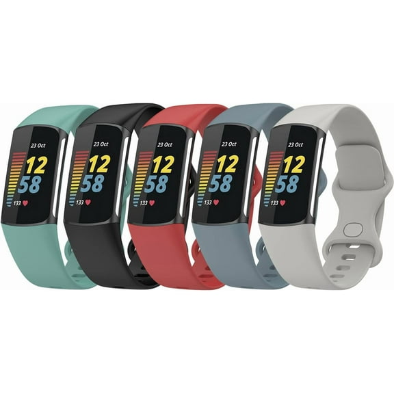 MYKOMI 5Pack Bands Compatible with Fitbit Charge 5 Fitness Watch Replacement Charge 5 Watch Band Adjustable Bracelet Accessory Strap for Charge 5 Wristbands W/Metal Buckle Women Men
