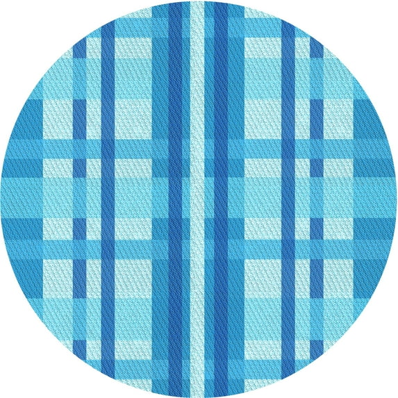 Ahgly Company Machine Washable Indoor Round Transitional Deep Sky Blue Area Rugs, 4' Round