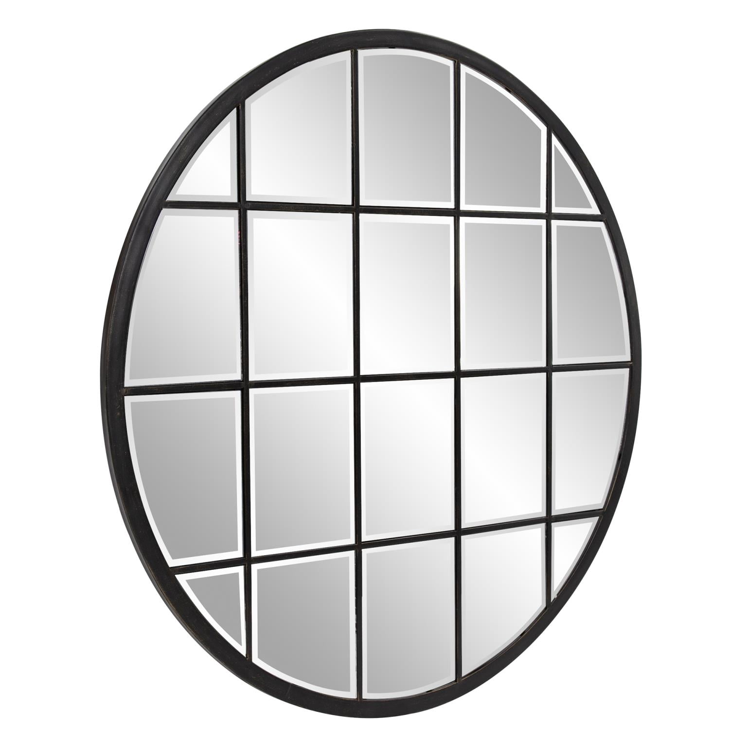 Tyler Dillon Round Bronze Wall Mirror with Metal Windowpane Frame - 36 x 36 x 0.5