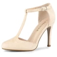 thumbnail image 1 of BLISSFUL STEP Women's Round Toe Stiletto Heel T-Strap Dress Pumps, 1 of 7