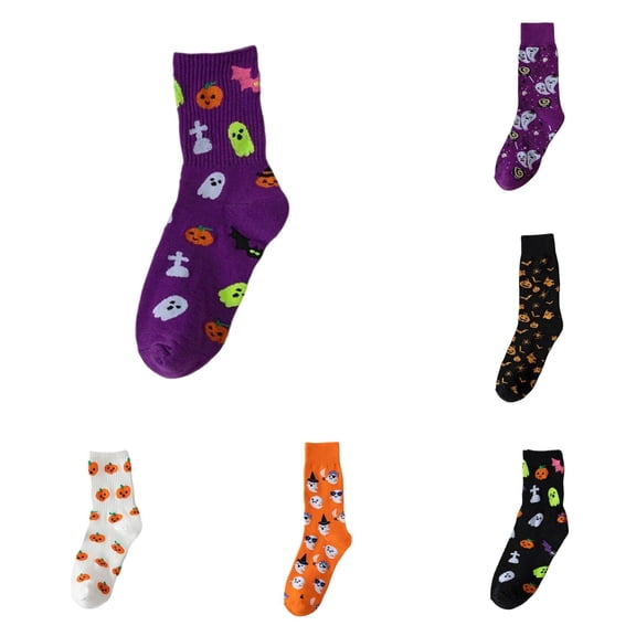 PMVFHDE Halloween Novelty Crew Socks Cute Holiday Party For Kids Family Celebration Themed Casual, Dark Purple, One Size