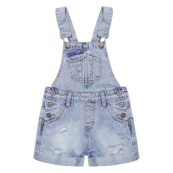 Overoles de Mezclilla Para Niñas, Cintura Elástica Interior, Lavado, Elástico,KIDSCOOL SPACE, Azul Claro, 5-6 Años