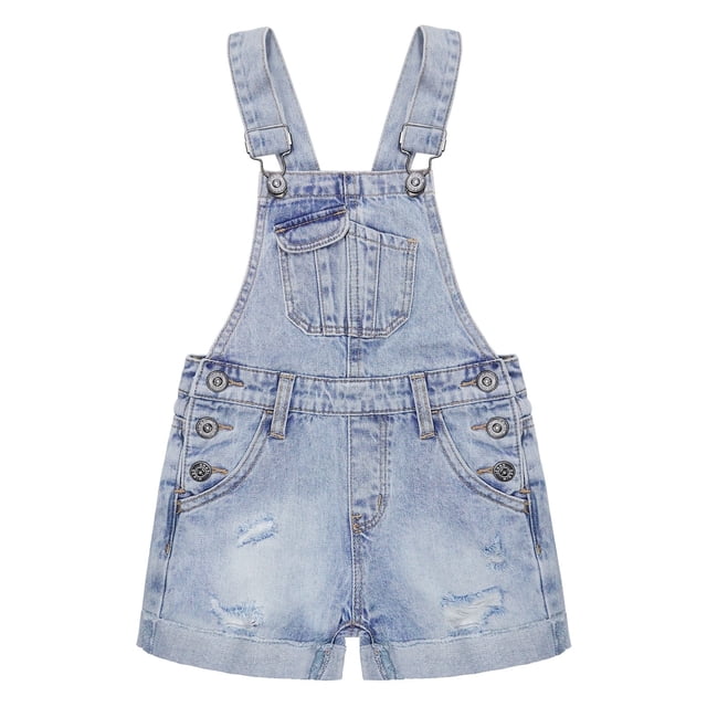 Overoles de Mezclilla Para Niñas, Cintura Elástica Interior, Lavado, Elástico,KIDSCOOL SPACE, Azul Claro, 5-6 Años