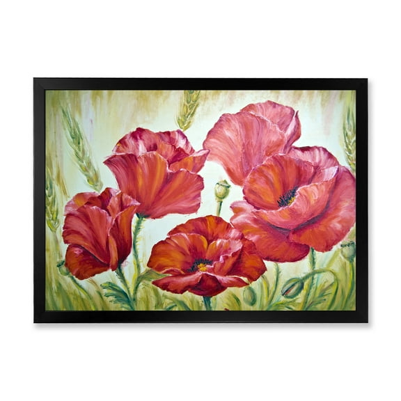 Designart 'Blossoming Red Poppies In The Morning' Traditional Framed Art Print