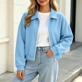 thumbnail image 2 of Edvintorg Cropped Jacket Women Clothing Turndown Collar Long Sleeve Casual Coat Zip up Outerwear Women's Clothing Light Blue L, 2 of 8