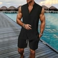 thumbnail image 2 of Afdoent Men's 2 Piece Short Set Mens Casual Suits For Everyday Wear Sleeveless Shirt And Shorts Set With Stripes For Spring And Summer Summer Beach Vacation Outfits, 2 of 9