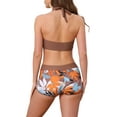 thumbnail image 3 of Conjuntos de bikini de dos piezas con top halter y pantalones cortos para mujer Inspire Chic, estampado de hojas, color bloque, talla X-Large, marrón, 3 of 5