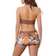 thumbnail image 3 of Conjuntos de bikini de dos piezas con top halter y pantalones cortos para mujer Inspire Chic, estampado de hojas, color bloque, talla X-Large, marrón, 3 of 5