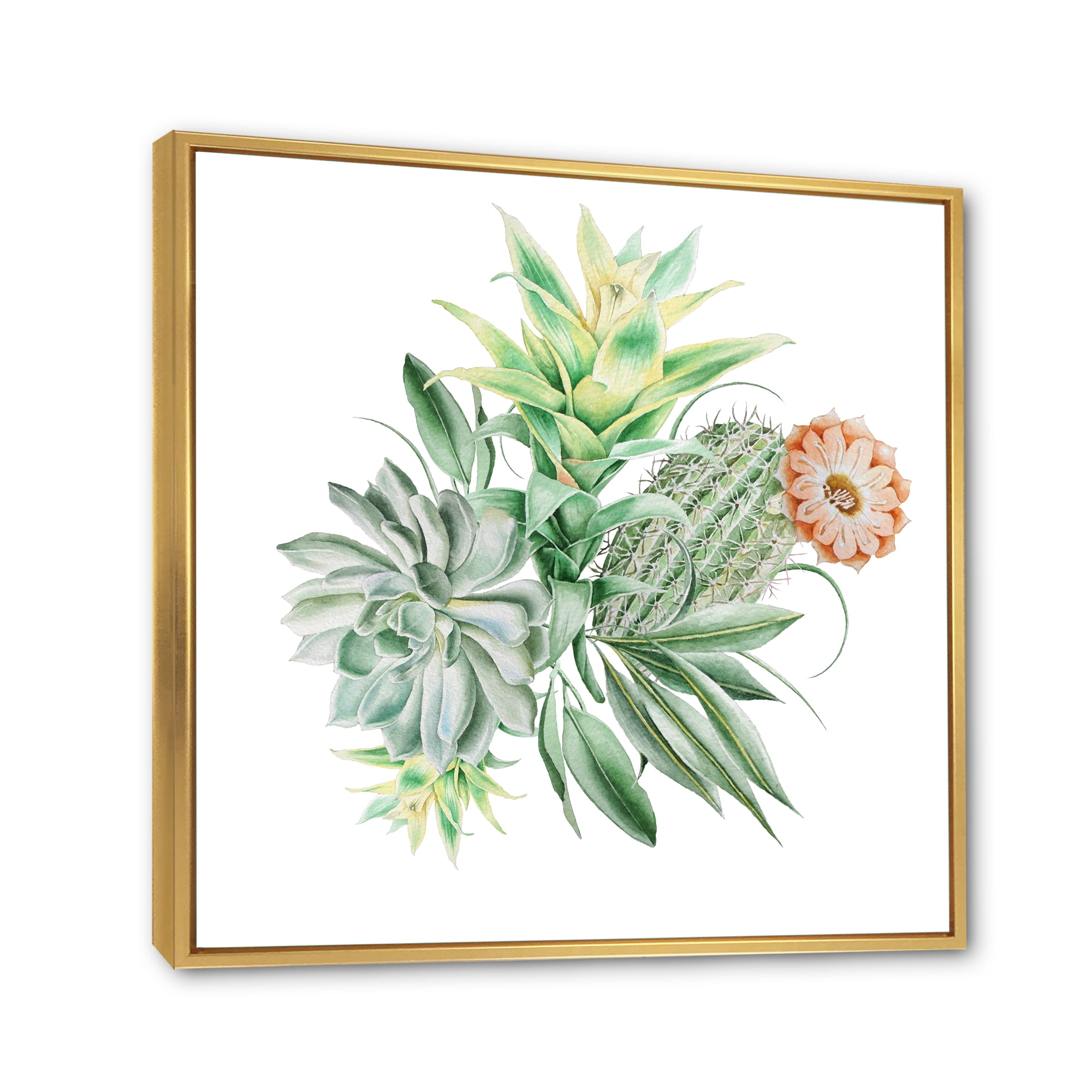 Designart 'Bouquet With Succulents and Cactus' Traditional Framed Canvas Wall Art Print