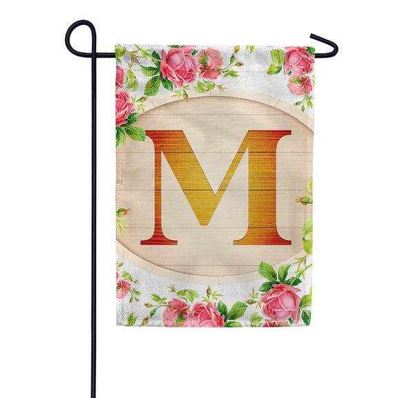 America Forever Spring Monogram Garden Flag Letter M 12.5 x 18 inches Double Sided Vertical Outdoor, Yard, Lawn, Beautiful Roses, Summer Floral Garden Flag