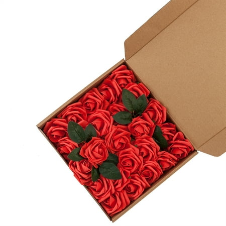 Look Rose - Top Knobs Artificial Flowers 25pcs Real Looking Fake Roses w/Stem for DIY Wedding Bouquets Centerpieces Bridal Shower Party Home Decorations