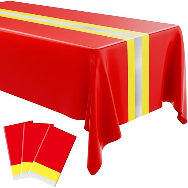 wonima02 3 Pcs Fire Fighting Tablecloth 54"x108" Table Runner Cover Disposable Plastic Rectangle Tablecloths for Firefighter Construction Road Racing Track Car Birthday Party Decoration Supplies(Red)