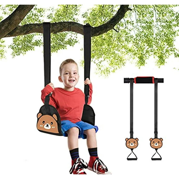 Swing Seat and Hanging Rings, Canvas Hanging Swing Seat with Adjustable Ropes, Secure Children Swing Set, Swinging Chair Rope Pullup Rings, Indoor Doorway Gym Set for Kids, 110 lbs