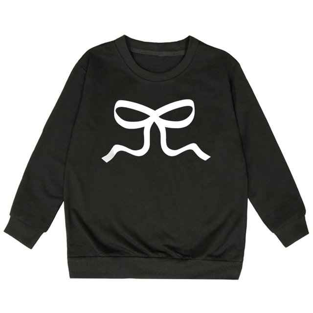 FAOWME Sweat à Capuche à Manches Longues pour Filles avec Nœud Col Rond Noir 7-8 Ans